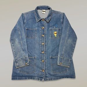 Vintage Disney Winnie The Pooh & Friends Embroidered Denim Jean Jacket Coat